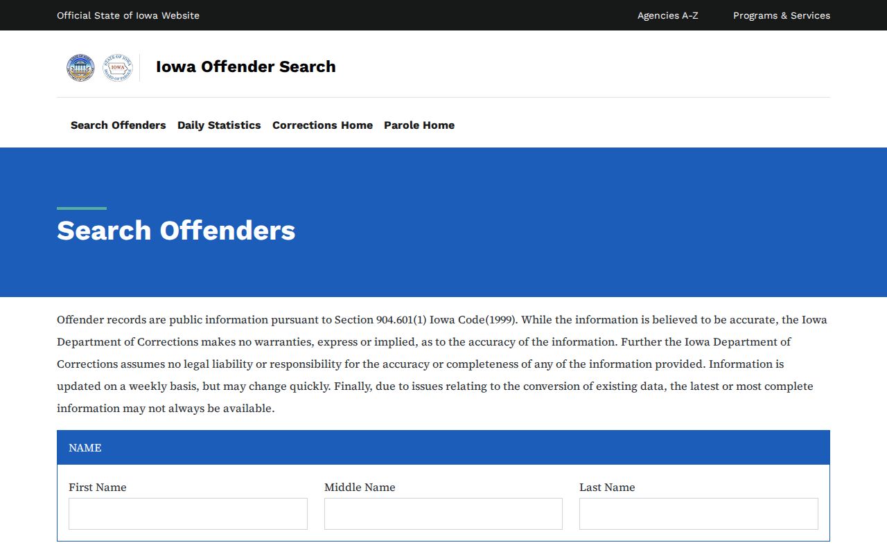 Iowa DOC custody search for an Ida County arrest transfer