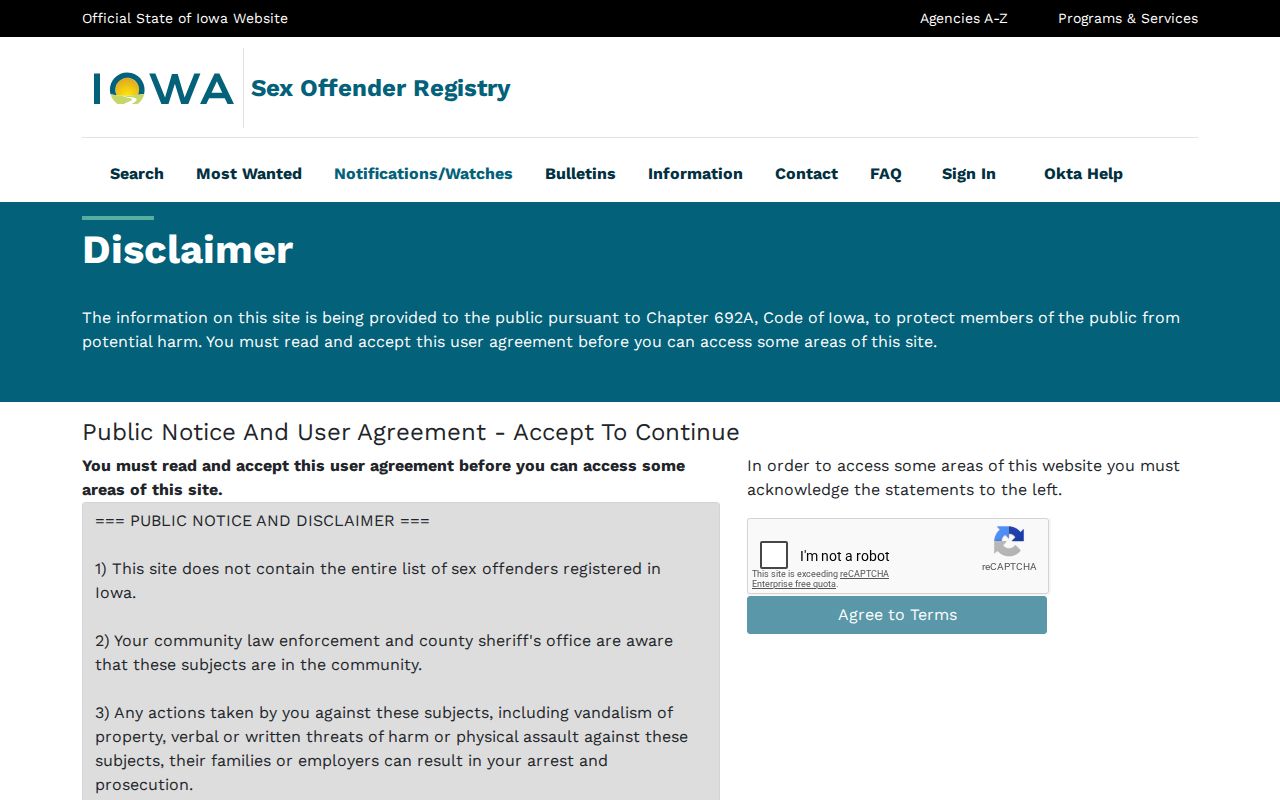 Ida County sex offender registry basic search fields