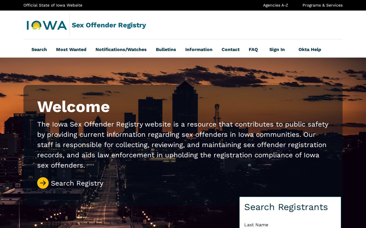 Ida County sex offender check notice on the Iowa registry