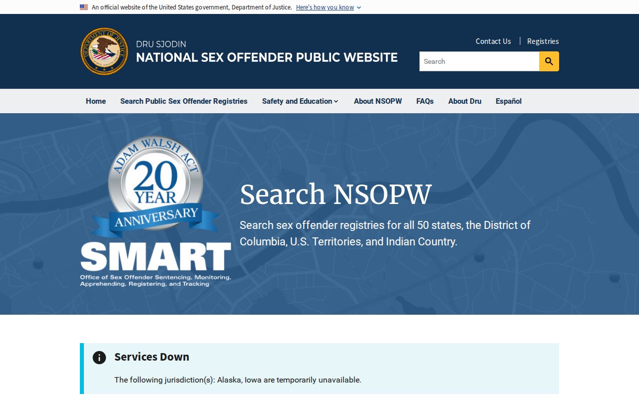 National registry interface for an Ida County sex offender check